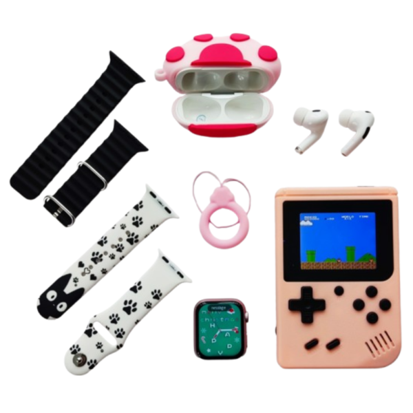 Set 4 en 1 Smart Watch + Eartbuds + Game + Case Mini